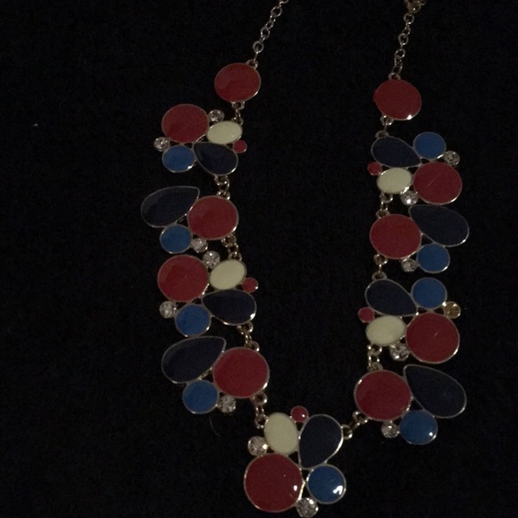 Red white & blue enamel necklace with rhinestones 8” wearable length - Picture 5 of 5